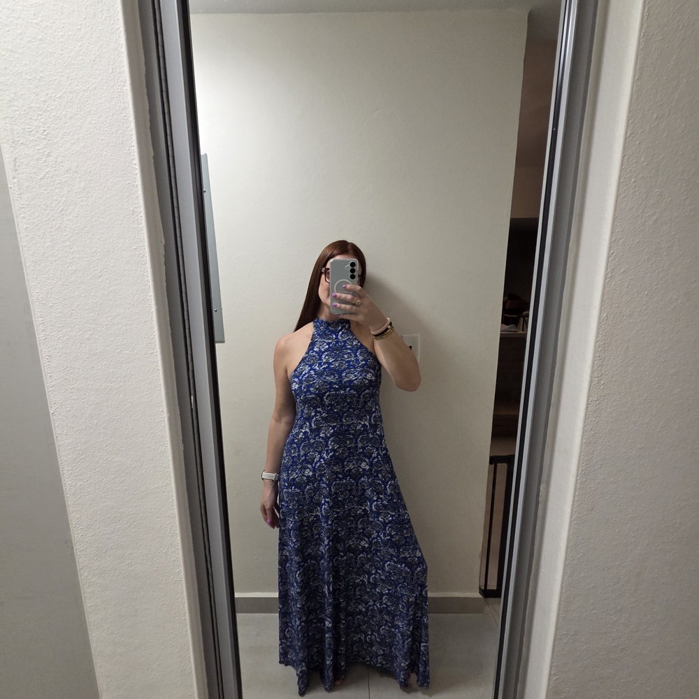Chic Blue Patterned Maxi Dress